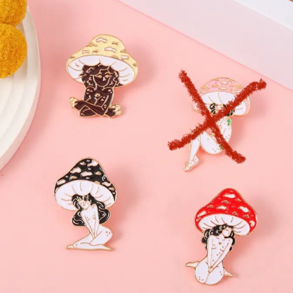 Cute Mushroom Hat Lady- Enamel Pins
